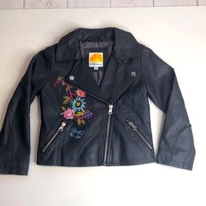 C&C CALIFORNIA Charcoal Gray Moto Jacket Embroidered Flowers Zippers Girls 4T